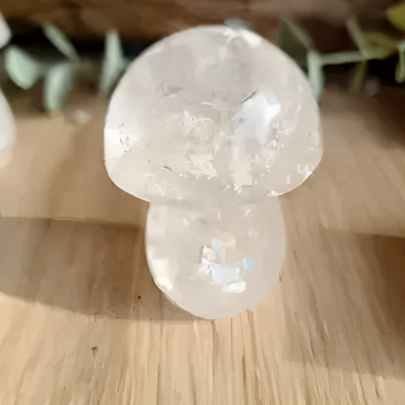 Magic Mushroom — Clear Quartz Rainbow Carving (Energy Amplifier & Protection Crystal)