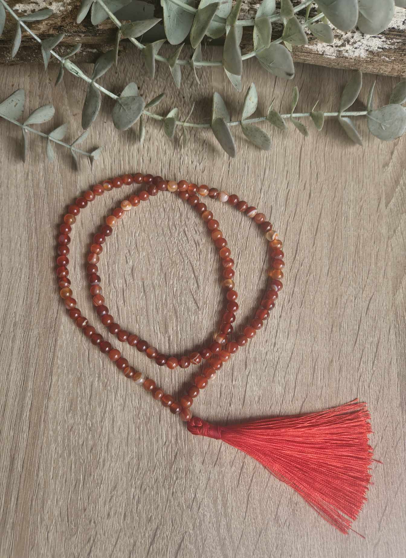 Carnelian Mala Beaded Necklace – 108 Hand-Knotted Stones for Energy & Confidence