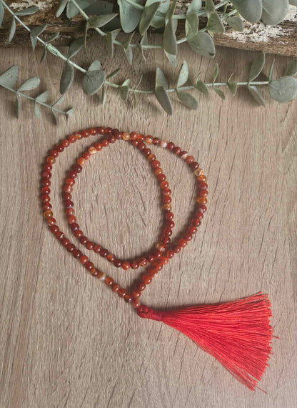 Carnelian Mala Beaded Necklace – 108 Hand-Knotted Stones for Energy & Confidence