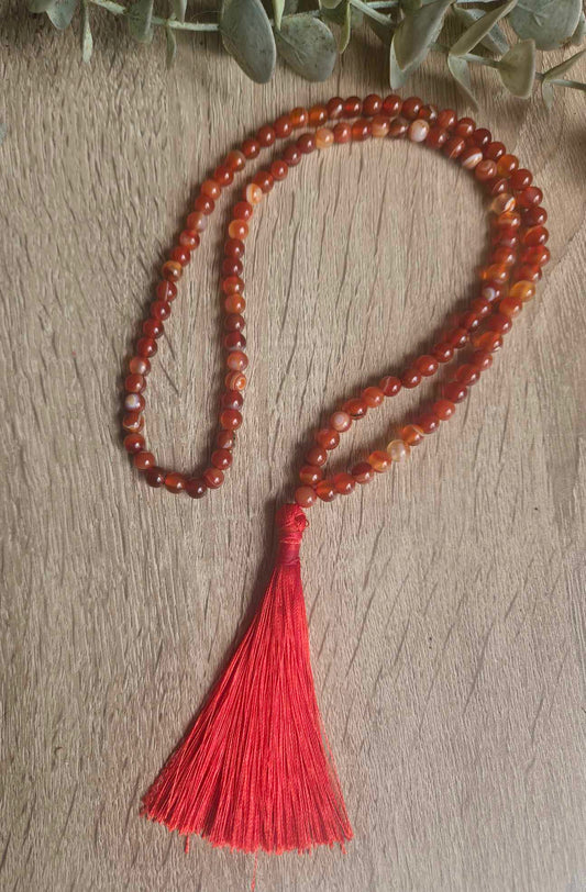 Carnelian Mala Beaded Necklace – 108 Hand-Knotted Stones for Energy & Confidence