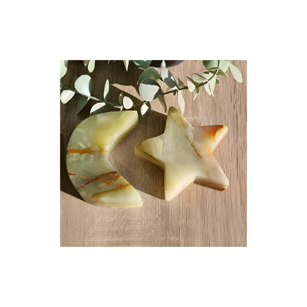 Green Onyx Stars & Moon Set – Crystal for Heart Healing, Balance & Serenity