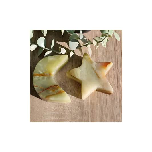 Green Onyx Stars & Moon Set – Crystal for Heart Healing, Balance & Serenity