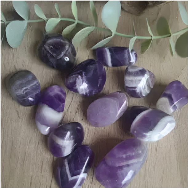 Chevron Amethyst Tumbled Stones – Intuition & Clarity Crystal for Calm & Protection