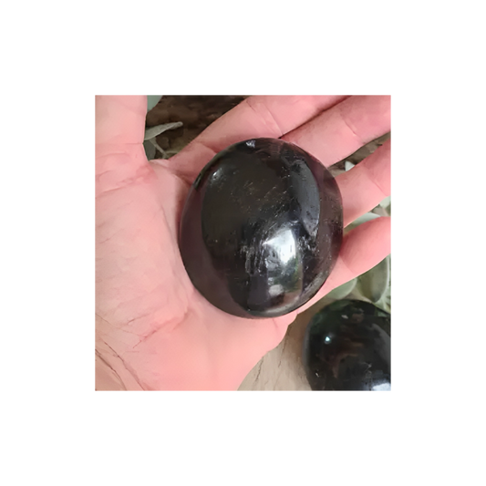Black Tourmaline Palm Stone – Grounding & Protection Crystal
