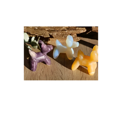Crystal Balloon Dog – Carved in Orange Calcite, Opalite & Lepidolite