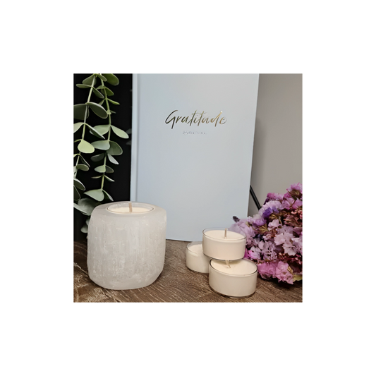 Selenite Candle Holder with 6 Tea Lights – Natural Crystal Decor for Calm & Energy Clearing