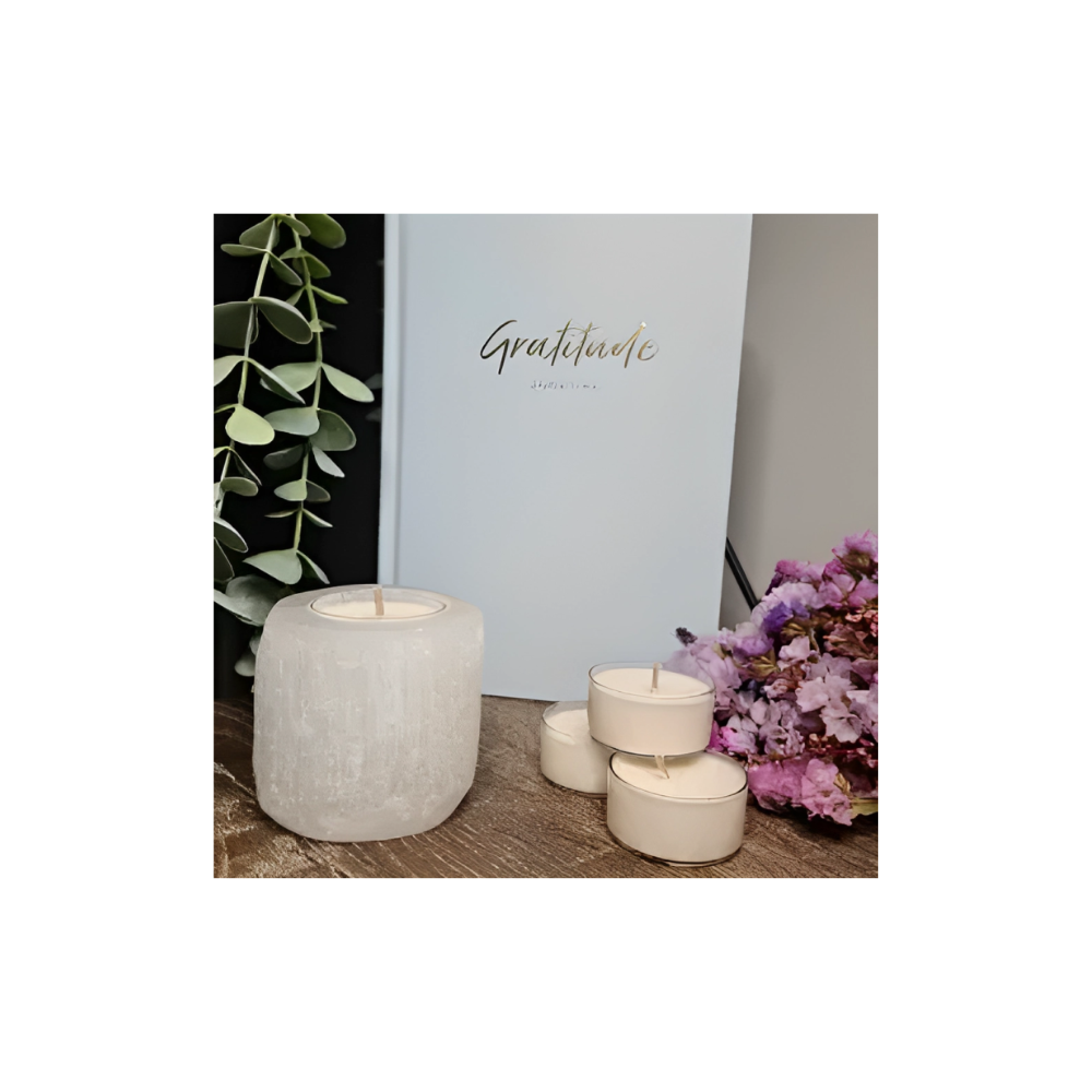Selenite Candle Holder with 6 Tea Lights – Natural Crystal Decor for Calm & Energy Clearing