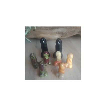 Big D Energy – Crystal Penis Carvings in Crazy Lace Agate, Dragon’s Blood & Black Obsidian