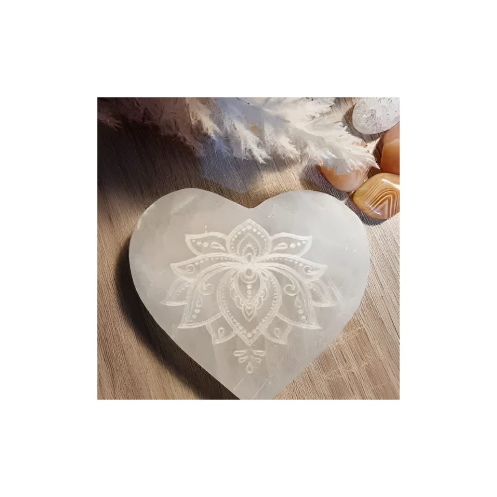 LOTUS FLOWER SELENITE HEART