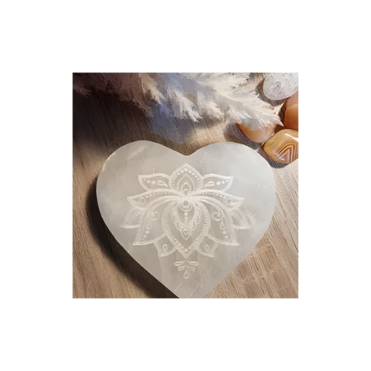 LOTUS FLOWER SELENITE HEART