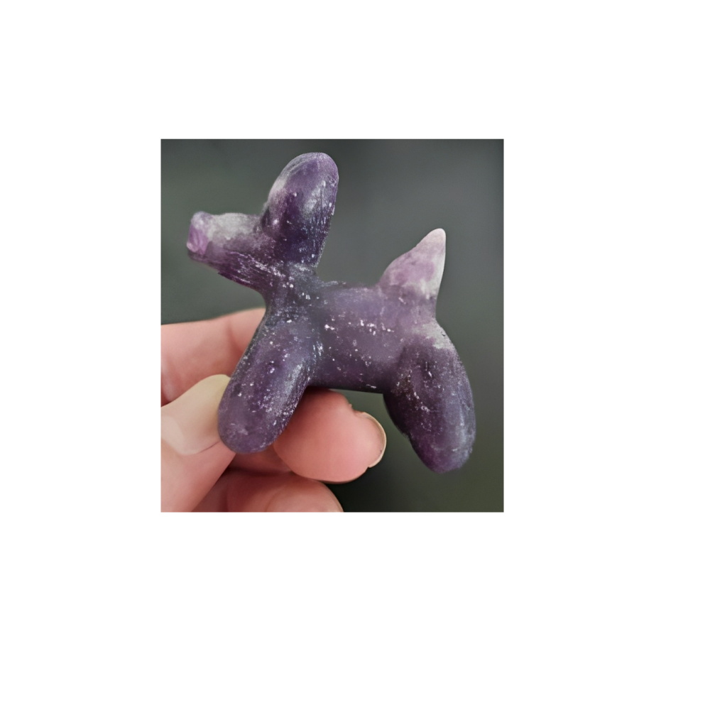 Crystal Balloon Dog – Carved in Orange Calcite, Opalite & Lepidolite