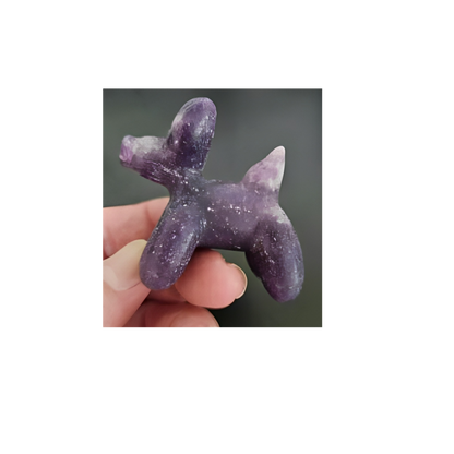 Crystal Balloon Dog – Carved in Orange Calcite, Opalite & Lepidolite