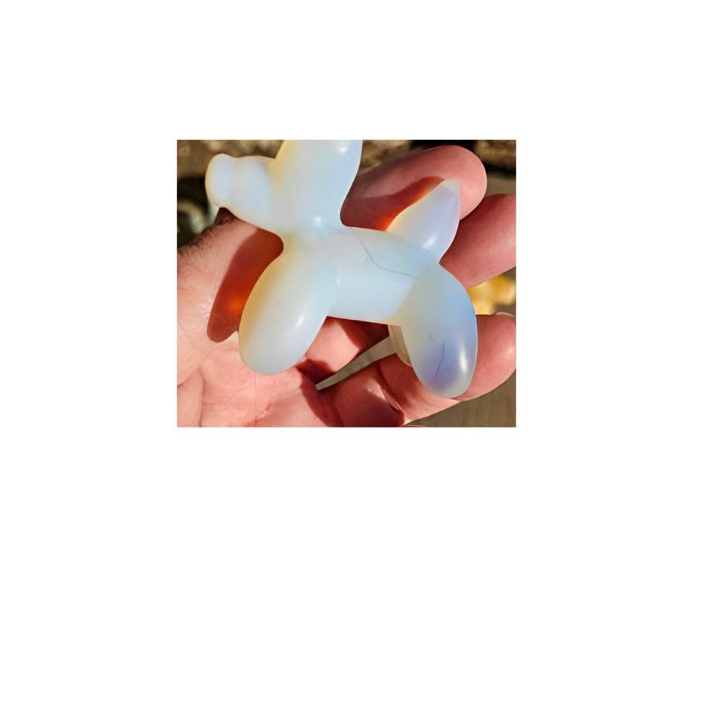 Crystal Balloon Dog – Carved in Orange Calcite, Opalite & Lepidolite