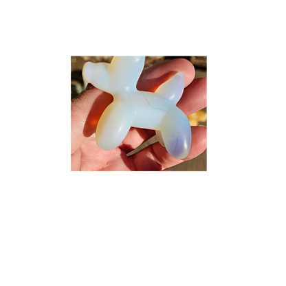 Crystal Balloon Dog – Carved in Orange Calcite, Opalite & Lepidolite