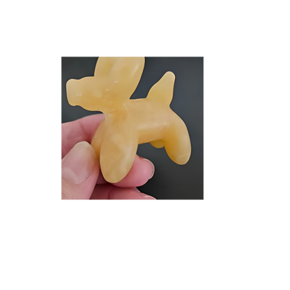Crystal Balloon Dog – Carved in Orange Calcite, Opalite & Lepidolite